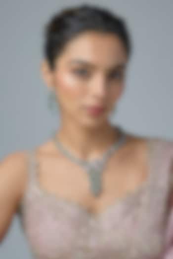 Silver Finish Emerald & Zircon Long Necklace Set by Moh-Maya by Disha Khatri at Pernia's Pop Up Shop