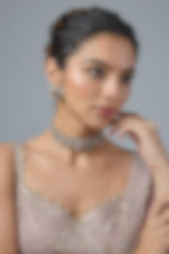 Gold Finish Multi-Colored Stone & Emerald Choker Necklace Set by Moh-Maya by Disha Khatri at Pernia's Pop Up Shop