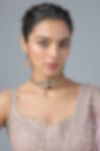 Gold Finish Kundan Polki & Multi-Colored Stone Choker Necklace Set by Moh-Maya by Disha Khatri at Pernia's Pop Up Shop