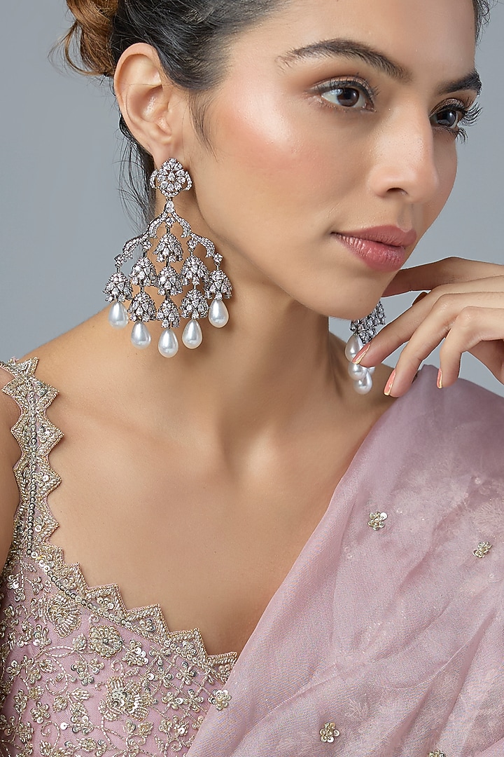 Black Rhodium Finish Zircon Dangler Earrings by Moh-Maya by Disha Khatri at Pernia's Pop Up Shop