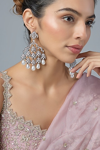 Black Rhodium Finish Zircon Dangler Earrings by Moh-Maya by Disha Khatri