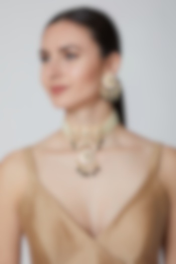 Gold Finish Emeralds Necklace Set by Moh-Maya By Disha Khatri