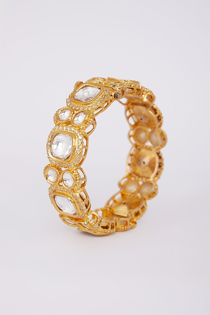 Gold Finish Polki Kundan Bangle by Moh-Maya By Disha Khatri at Pernia's Pop Up Shop