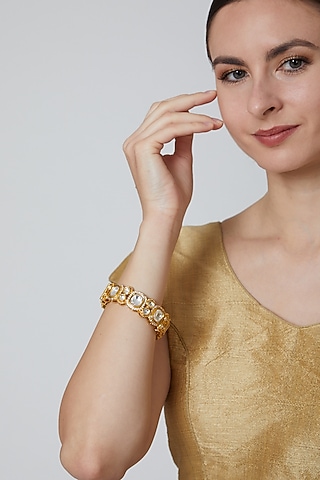 Gold Finish Polki Kundan Bangle by Moh-Maya By Disha Khatri