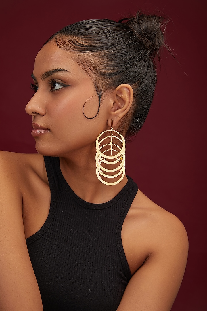 Gold Finish Circled Hoop Earrings by Moh-Maya by Disha Khatri