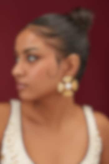 Gold Finish Pearl Triangle Stud Earrings by Moh-Maya by Disha Khatri at Pernia's Pop Up Shop