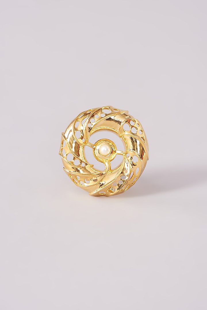 Gold Finish Pearl Self Design Ring by Moh-Maya by Disha Khatri at Pernia's Pop Up Shop