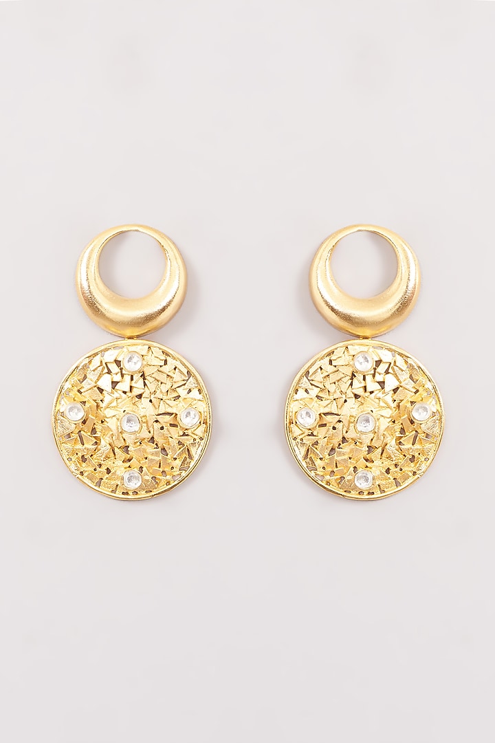 Gold Finish Self Design Dangler Earrings by Moh-Maya by Disha Khatri at Pernia's Pop Up Shop