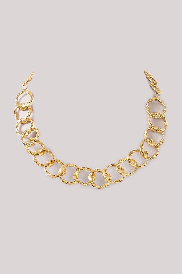 Gold Finish Sef Design Interconnected Choker Necklace by Moh-Maya by Disha Khatri at Pernia's Pop Up Shop