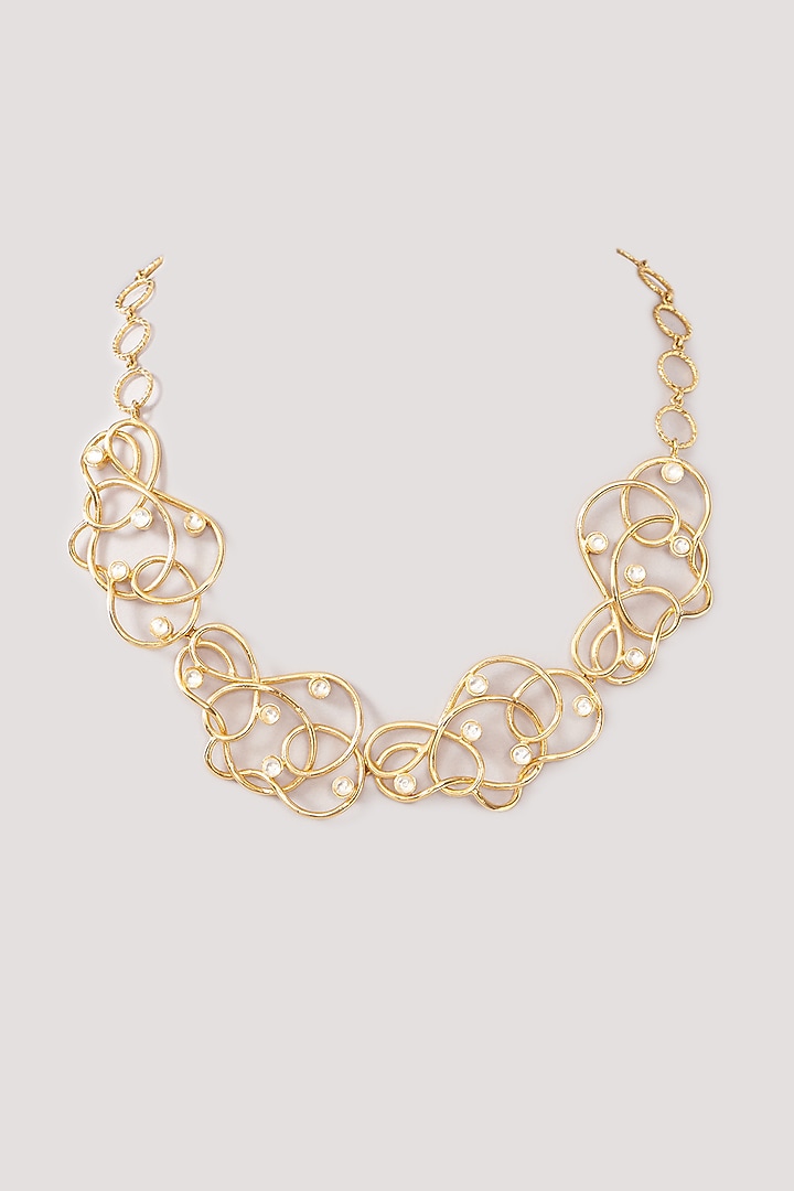 Gold Finish Zircon Mesh Shaped Choker Necklace by Moh-Maya by Disha Khatri at Pernia's Pop Up Shop