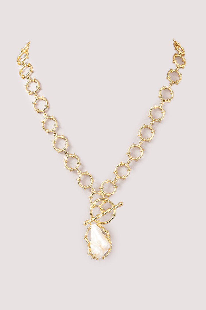 Gold Finish Baroque Pearl Long Necklace by Moh-Maya by Disha Khatri at Pernia's Pop Up Shop