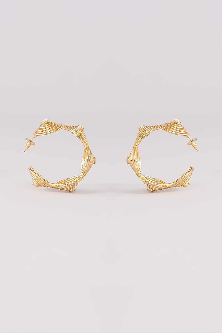 Gold Finish Zircon Floral Mesh Hoop Earrings by Moh-Maya by Disha Khatri at Pernia's Pop Up Shop