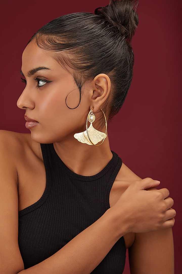 Gold Finish Hoop Earrings by Moh-Maya by Disha Khatri