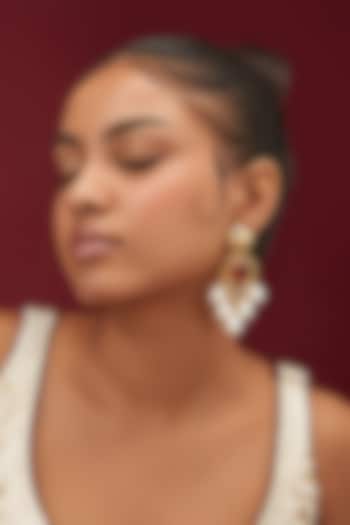 Gold Finish Ruby Stone & Pearl Drop Dangler Earrings by Moh-Maya by Disha Khatri at Pernia's Pop Up Shop