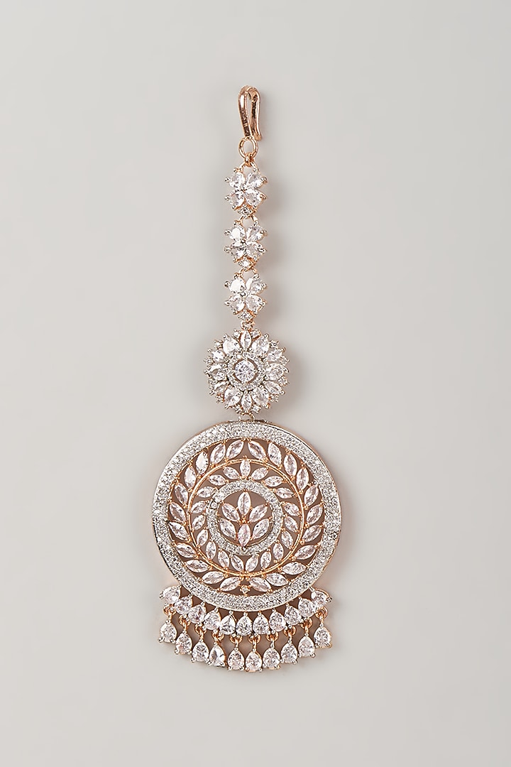 Rose Gold Finish Zircon Maangtikka by Moh-Maya by Disha Khatri at Pernia's Pop Up Shop