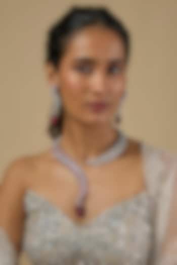 Silver Finish Ruby & Zircon Necklace Set by Moh-Maya by Disha Khatri at Pernia's Pop Up Shop