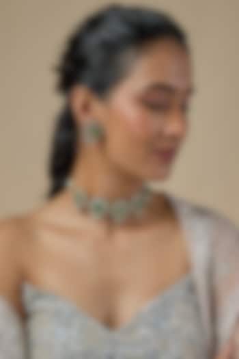 Gold Finish Mint Green Stone & Zircon Choker Necklace Set by Moh-Maya by Disha Khatri at Pernia's Pop Up Shop