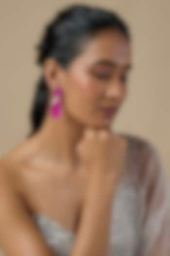 Silver Finish Pink Stone Dangler Earrings by Moh-Maya by Disha Khatri at Pernia's Pop Up Shop