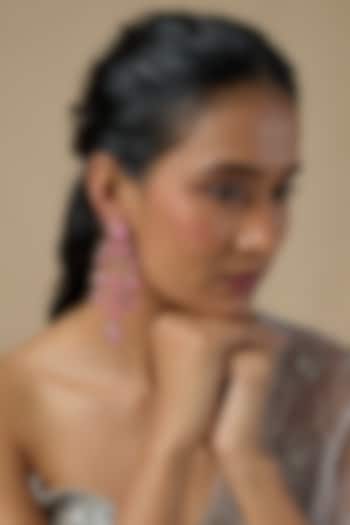 Gold Finish Rose Quartz Stone & Zircon Dangler Earrings by Moh-Maya by Disha Khatri at Pernia's Pop Up Shop