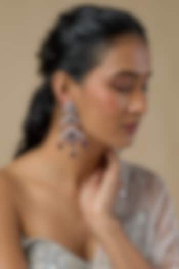 Silver Finish Amethyst & Zircon Dangler Earrings by Moh-Maya by Disha Khatri at Pernia's Pop Up Shop
