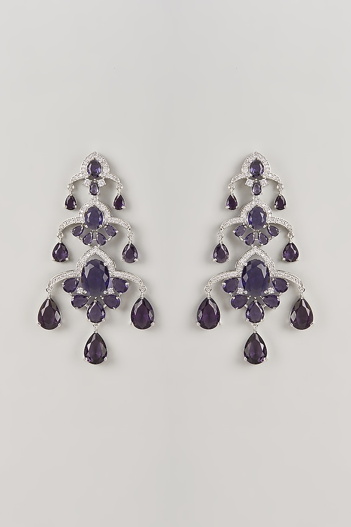 Silver Finish Amethyst & Zircon Dangler Earrings by Moh-Maya by Disha Khatri at Pernia's Pop Up Shop
