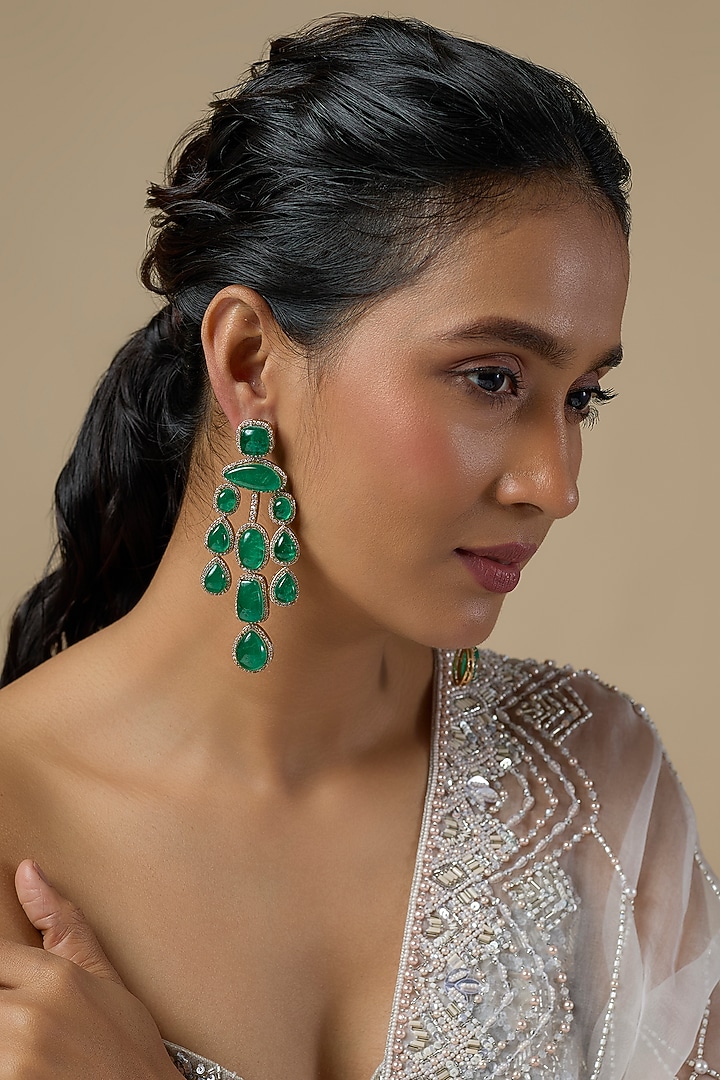 Gold Finish Emerald & Zircon Dangler Earrings by Moh-Maya by Disha Khatri at Pernia's Pop Up Shop