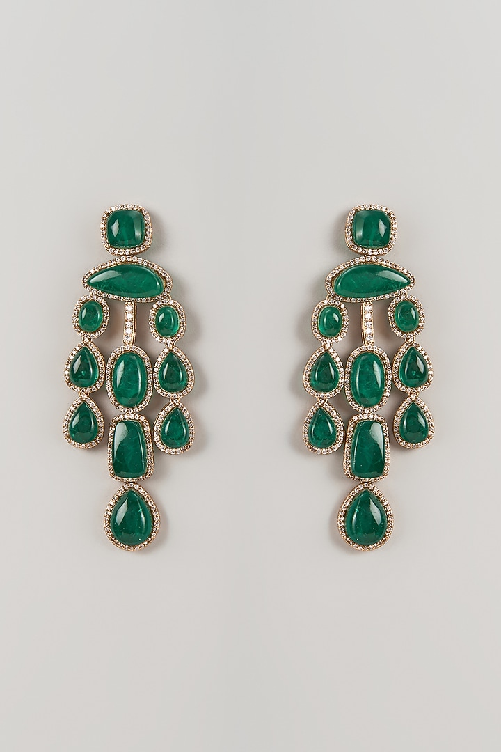 Gold Finish Emerald & Zircon Dangler Earrings by Moh-Maya by Disha Khatri at Pernia's Pop Up Shop