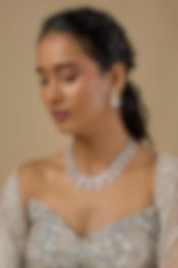 Two Tone Finish Zircon & Pearl Necklace Set by Moh-Maya by Disha Khatri at Pernia's Pop Up Shop