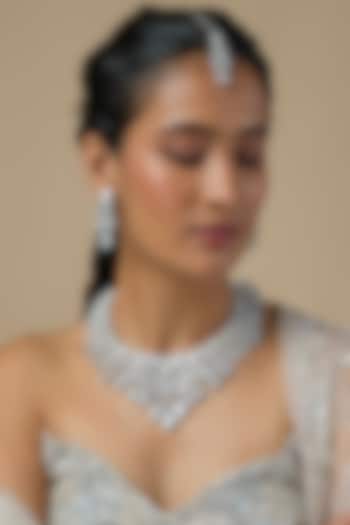 Silver Finish Zircon Choker Necklace Set by Moh-Maya by Disha Khatri at Pernia's Pop Up Shop