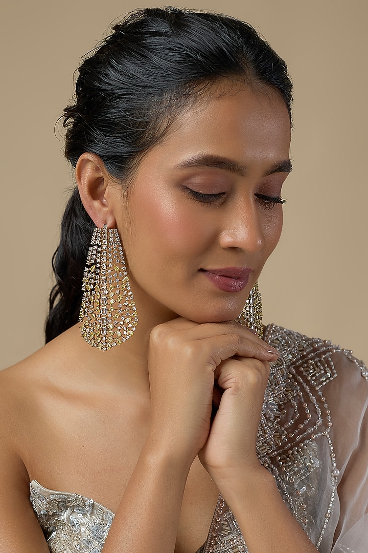 Gold Finish Yellow Stone & Zircon Dangler Earrings by Moh-Maya by Disha Khatri at Pernia's Pop Up Shop