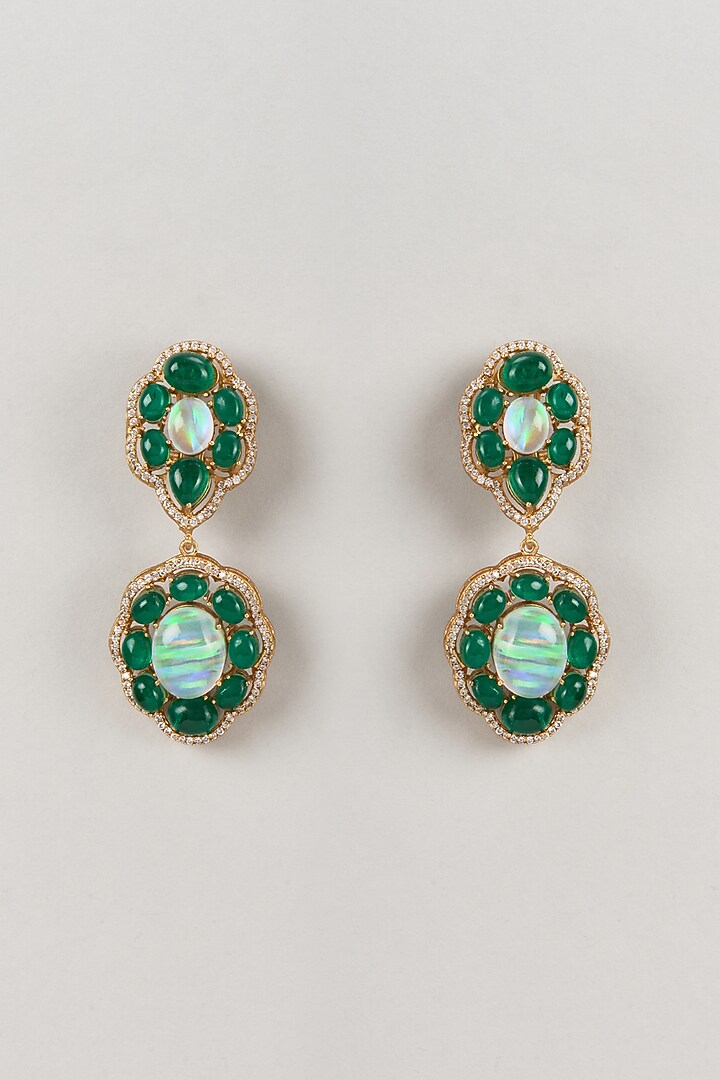 Gold Finish Emerald & Zircon Dangler Earrings by Moh-Maya by Disha Khatri at Pernia's Pop Up Shop