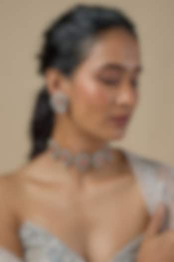 Gold Finish Peach Stone & Zircon Choker Necklace Set by Moh-Maya by Disha Khatri at Pernia's Pop Up Shop