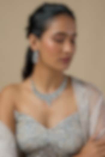 Silver Finish Zircon & Emerald Choker Necklace Set by Moh-Maya by Disha Khatri at Pernia's Pop Up Shop