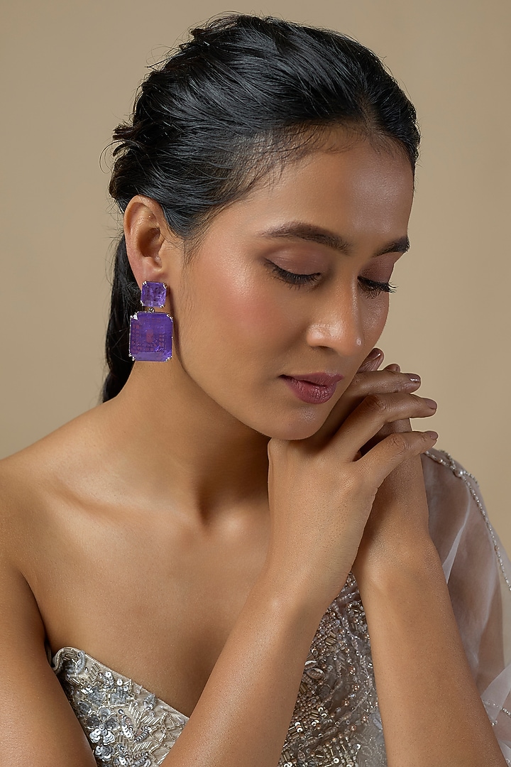 Silver Finish Amethyst Dangler Earrings by Moh-Maya by Disha Khatri at Pernia's Pop Up Shop