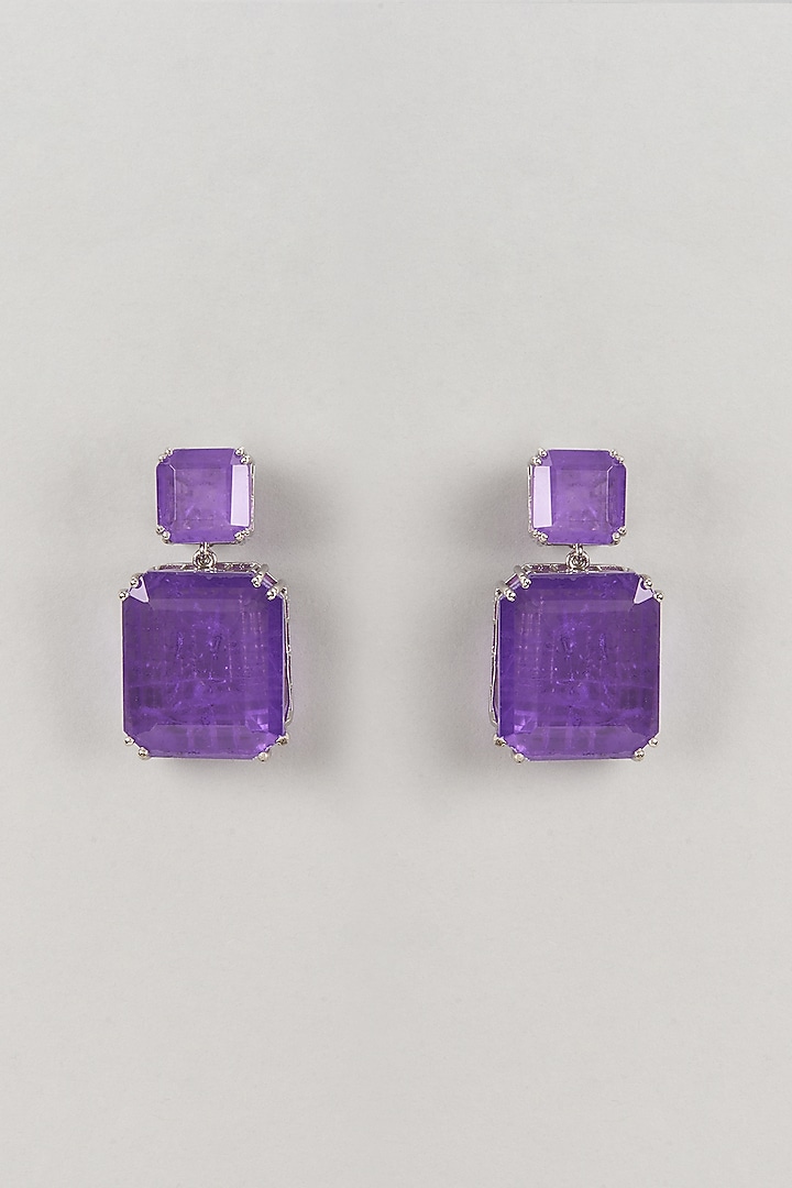 Silver Finish Amethyst Dangler Earrings by Moh-Maya by Disha Khatri at Pernia's Pop Up Shop