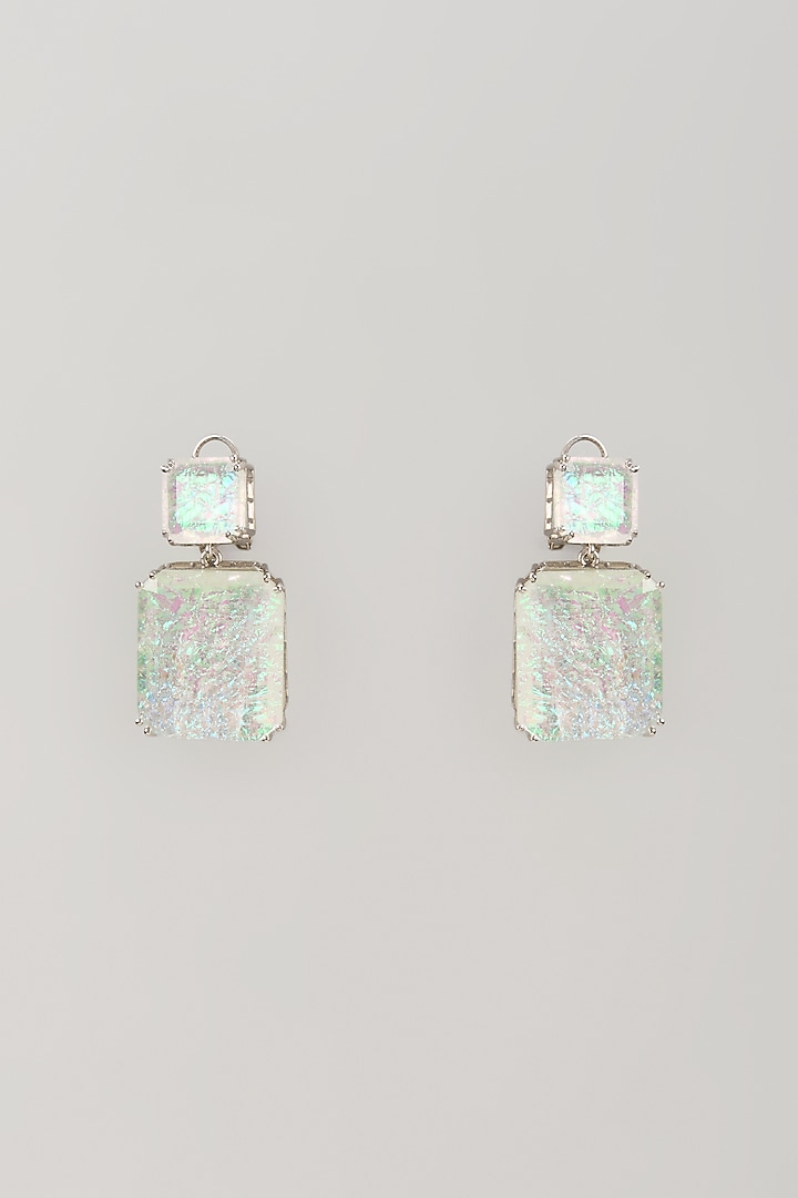 Silver Finish Moon Stone Dangler Earrings by Moh-Maya by Disha Khatri at Pernia's Pop Up Shop
