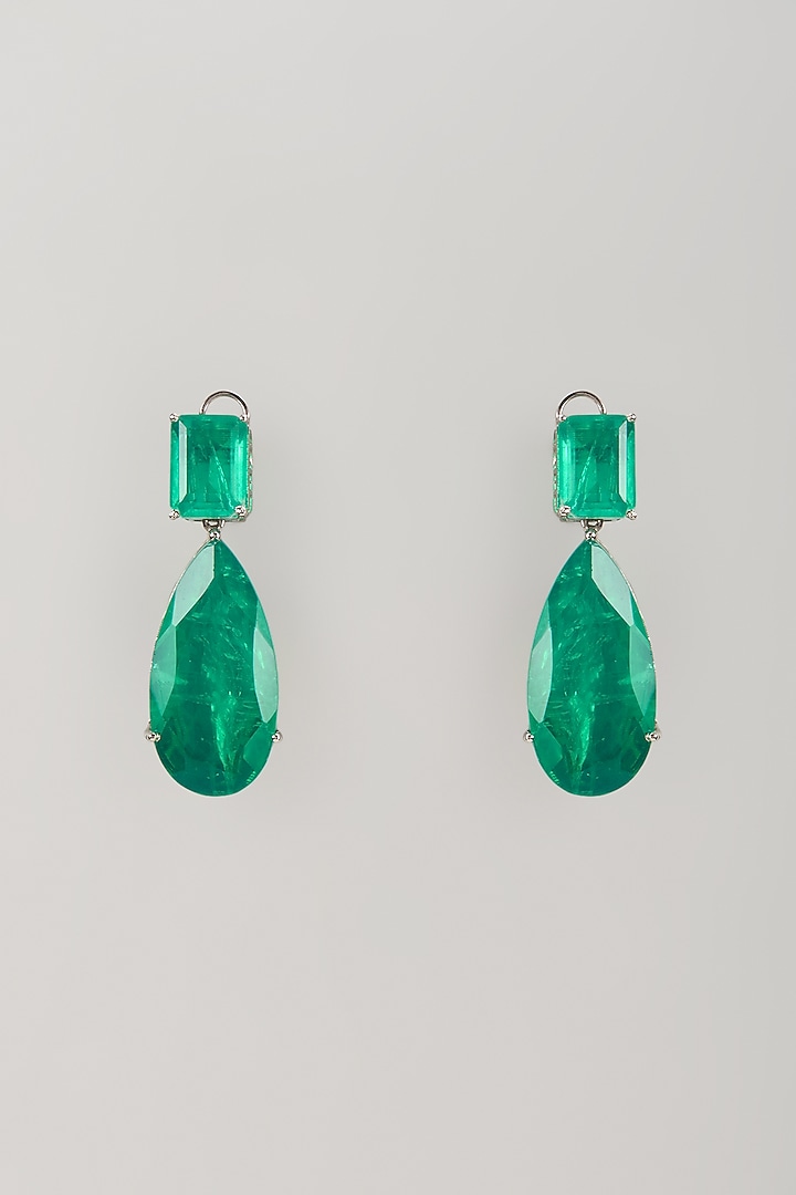 Gold Finish Emerald Stone Dangler Earrings by Moh-Maya by Disha Khatri at Pernia's Pop Up Shop