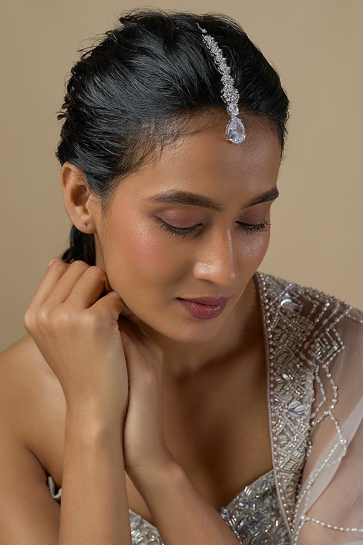 Silver Finish Zircon Maangtikka by Moh-Maya by Disha Khatri at Pernia's Pop Up Shop