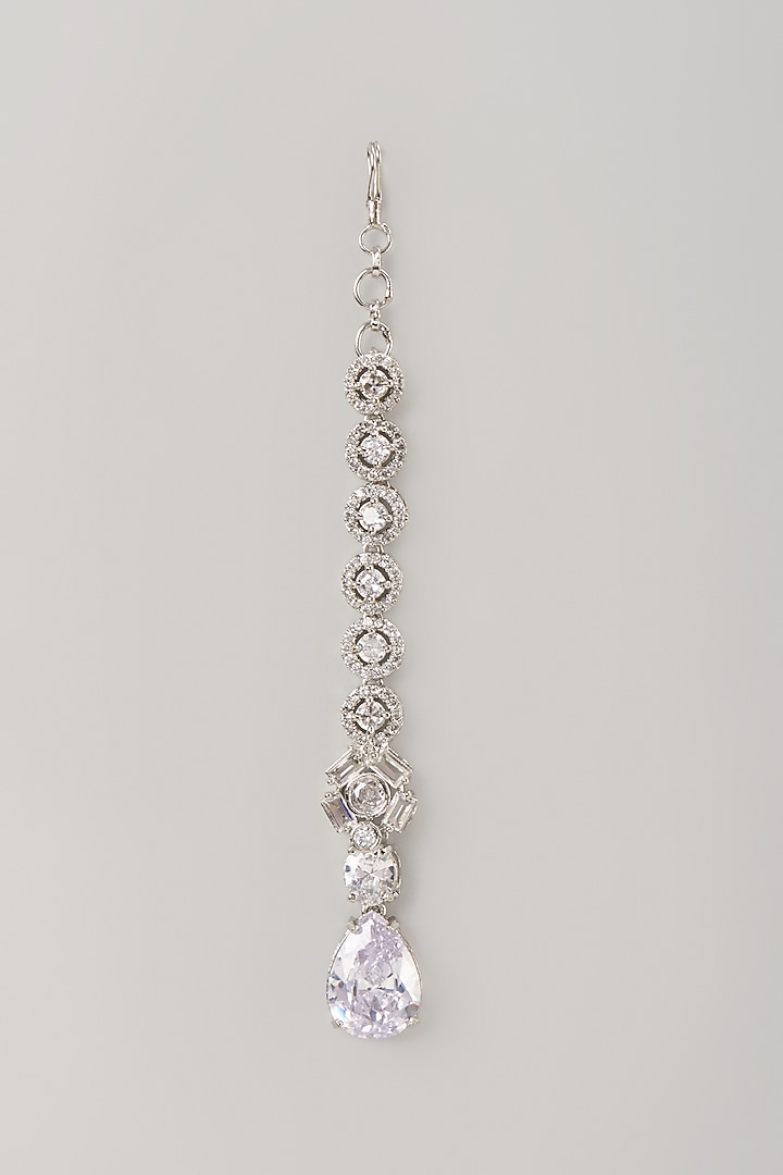 Silver Finish Zircon Maangtikka by Moh-Maya by Disha Khatri at Pernia's Pop Up Shop