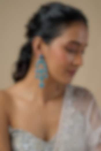 Gold Finish Zircon & Blue Stone Dangler Earrings by Moh-Maya by Disha Khatri at Pernia's Pop Up Shop