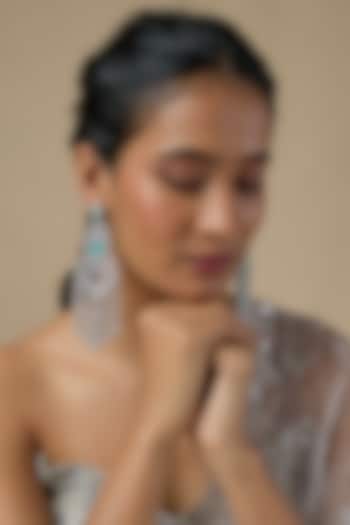 Silver Finish Zircon & Turquoise Stone Dangler Earrings by Moh-Maya by Disha Khatri at Pernia's Pop Up Shop