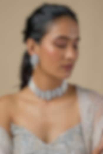 Silver Finish Zircon & Pearl Choker Necklace Set by Moh-Maya by Disha Khatri at Pernia's Pop Up Shop