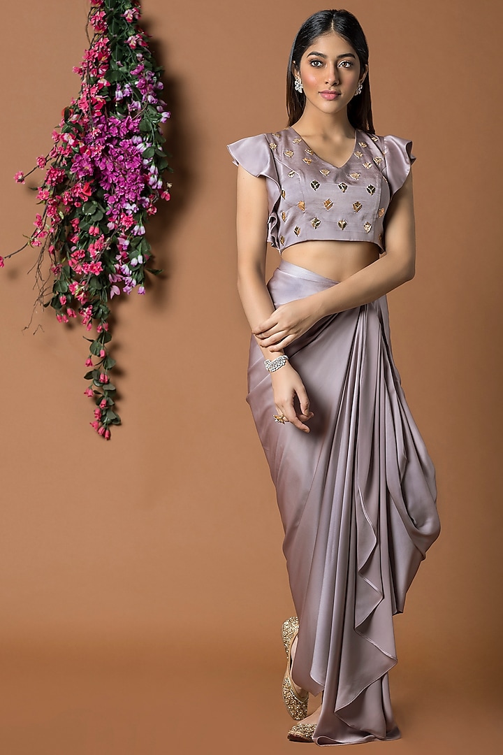 Mauve Embroidered Skirt Set by Mehak Murpana
