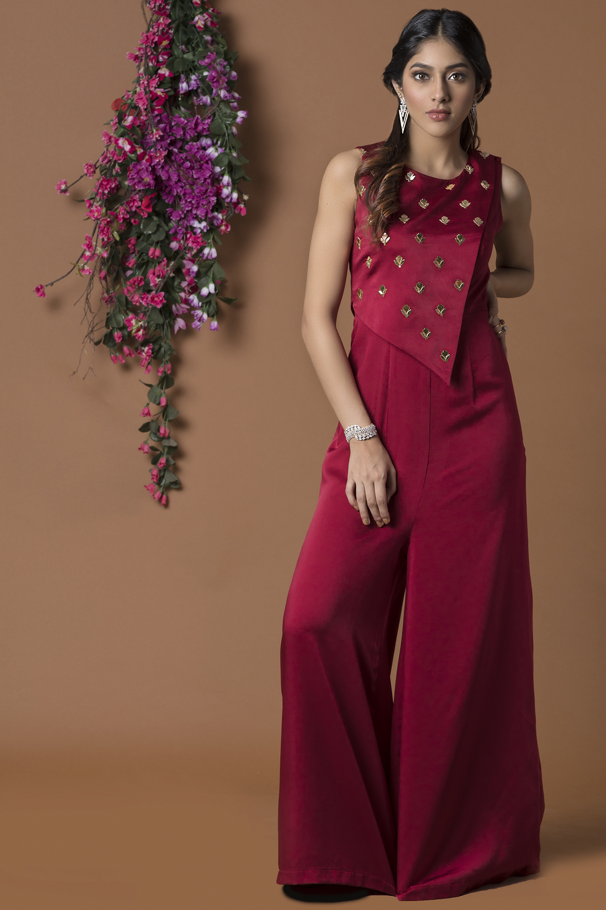 Red Embroidered Cape Jumpsuit by Mehak Murpana at Pernia s Pop Up Shop 2025