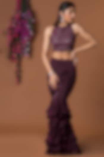 Coffee Embroidered Skirt Set by Mehak Murpana