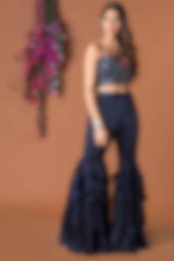 Navy Blue Embellished Wedding Sharara Set by Mehak Murpana at Pernia's Pop Up Shop