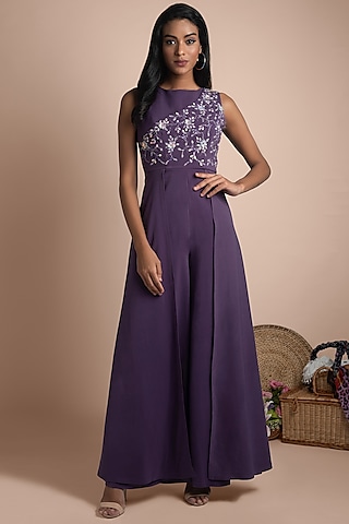 Purple Embroidered Jumpsuit by Mehak Murpana