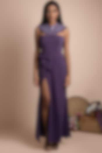 Purple Embellished Gown With Slit by Mehak Murpana