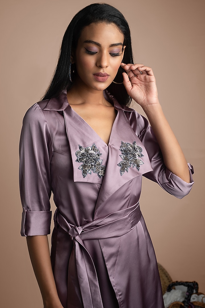Lilac Embellished Summer Dress With Belt by Mehak Murpana at Pernia's Pop Up Shop