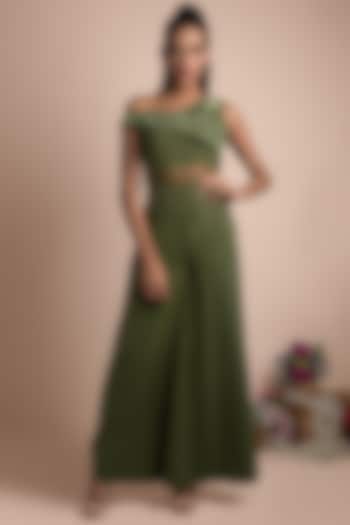 Moss Green Embellished Jumpsuit by Mehak Murpana at Pernia's Pop Up Shop